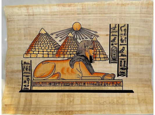 The Sphinx and The Three Pyramids from Egyptian Art Caravan Papyrus - Unique Egyptian Art Papyrus Painting