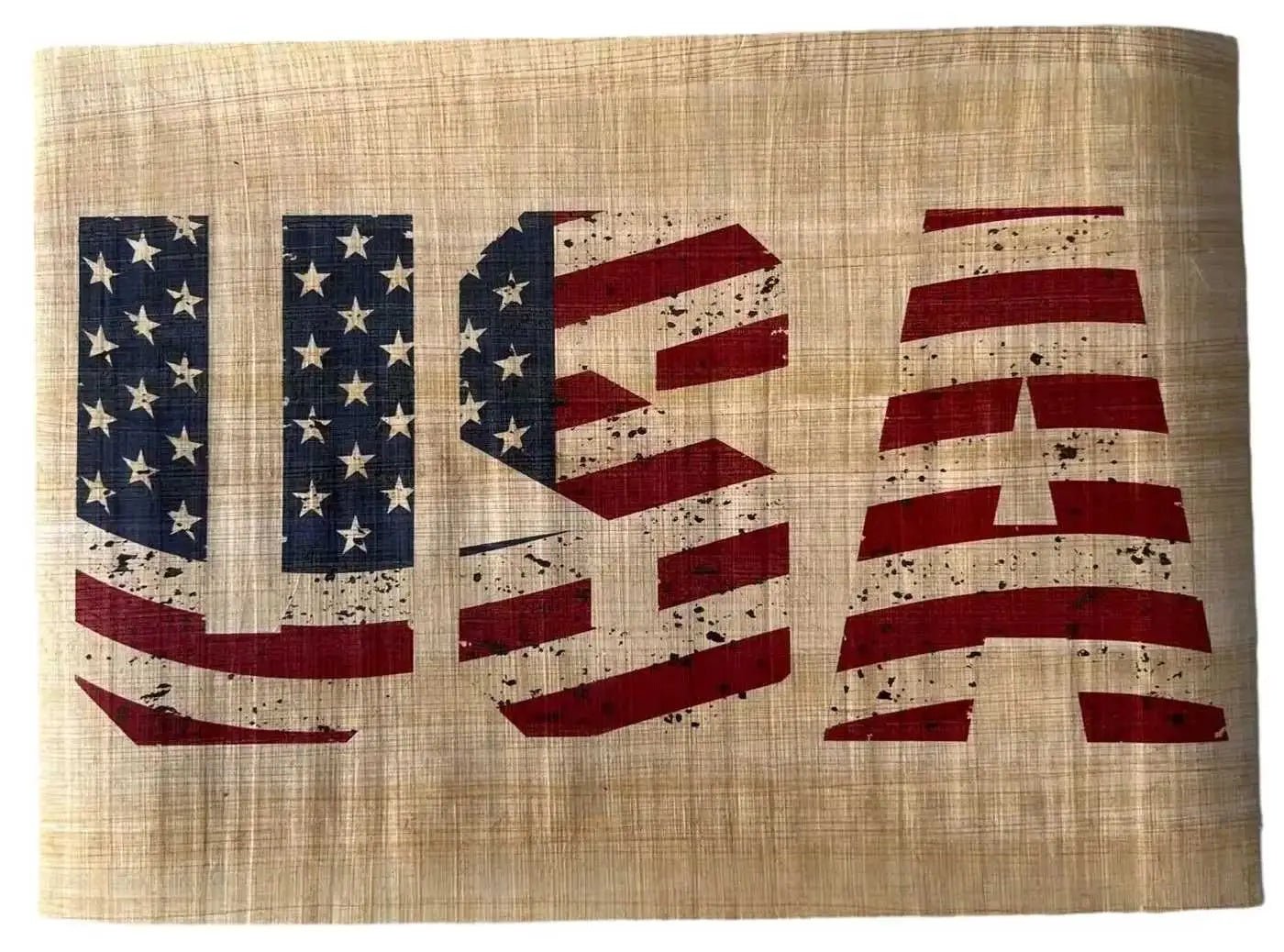 Vintage Usa Text Flag Office Decoration Printing Wall Decor on Papyrus - American Flag - Gift for Usa Lovers - School Home Wall Art