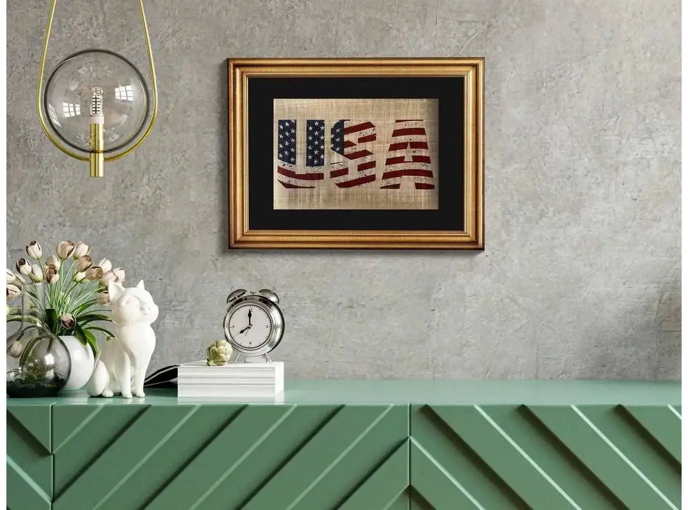 Vintage Usa Text Flag Office Decoration Printing Wall Decor on Papyrus - American Flag - Gift for Usa Lovers - School Home Wall Art